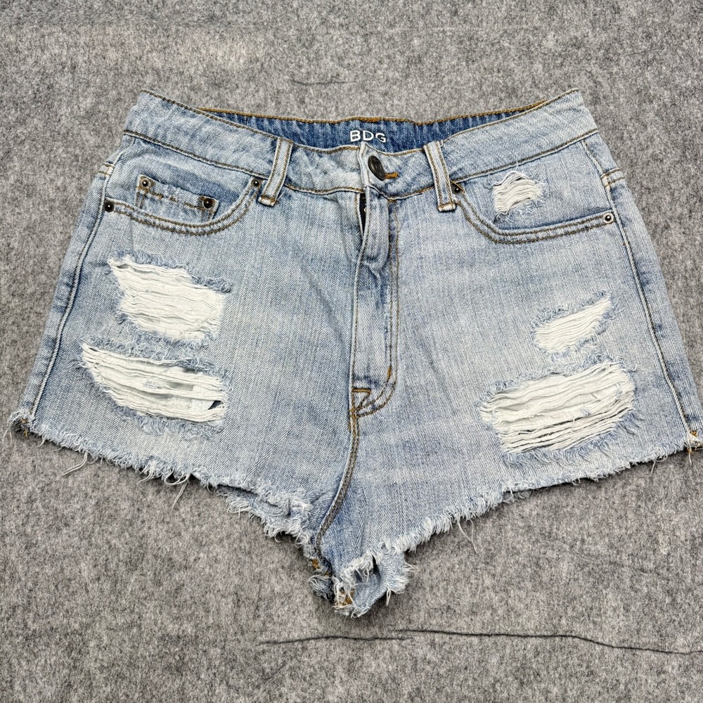 Urban Outfitters BDG High Rise Dree Cheeky‎ Denim Shorts Frayed Hem Blue sz 30W